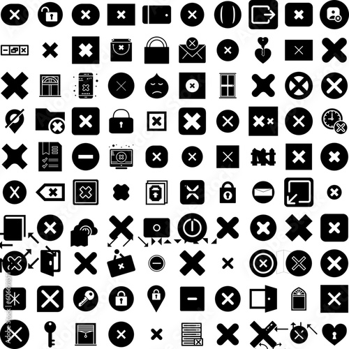 Collection Of 100 Close Icons Set Isolated Solid Silhouette Icons Including Natural, Close, Background, Person, Beautiful, Portrait, Closeup Infographic Elements Vector Illustration Logo