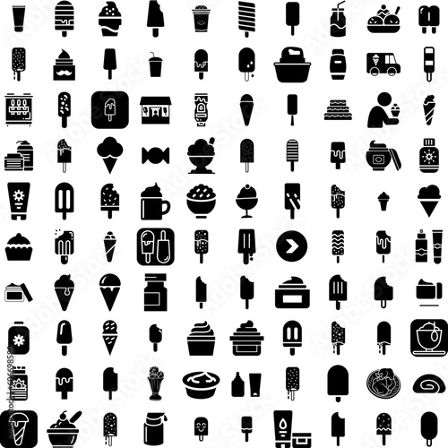 Collection Of 100 Cream Icons Set Isolated Solid Silhouette Icons Including White, Dessert, Creamy, Product, Cream, Food, Background Infographic Elements Vector Illustration Logo photo