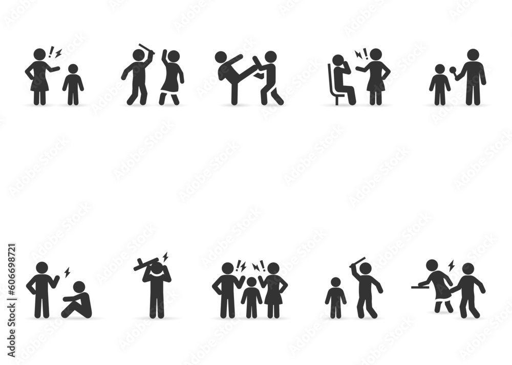 Vector set of violence, bullying, harassment, abuse. Vector set of violence, bullying, harassment, abuse.