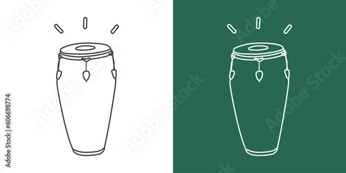 Conga drum line drawing vector design. Percussion instrument single conga clipart drawing in linear style isolated on white and chalkboard background. Musical instrument clipart concept