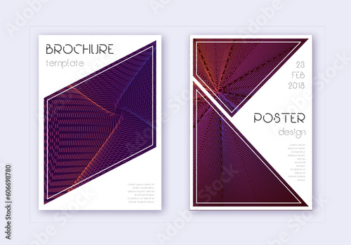 Triangle cover design template set. Violet abstrac