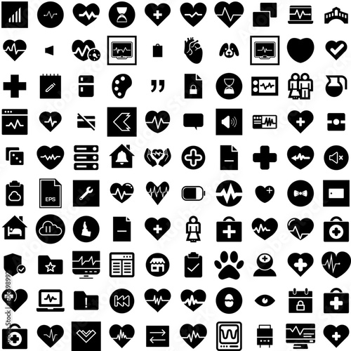 Collection Of 100 Pulse Icons Set Isolated Solid Silhouette Icons Including Illustration, Healthy, Background, Pulse, Graphic, Wave, Vector Infographic Elements Vector Illustration Logo