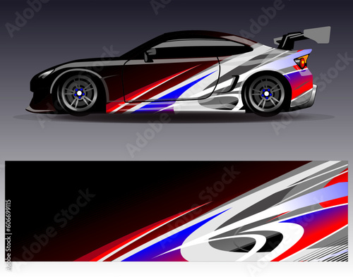 Car wrap design vector..Graphic abstract stripe racing background designs for vehicle  rally  race  adventure and car racing livery