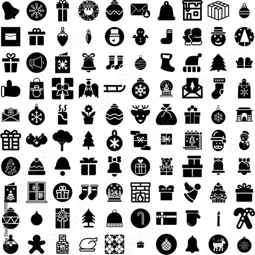 Collection Of 100 Christmas Icons Set Isolated Solid Silhouette Icons Including Decoration  Holiday  Christmas  Vector  Background  Winter  Merry Infographic Elements Vector Illustration Logo