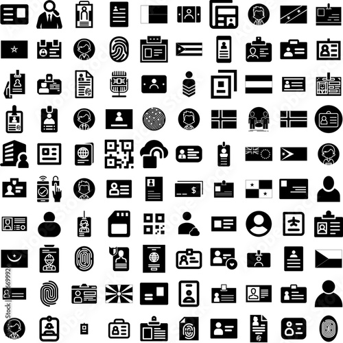 Collection Of 100 Identity Icons Set Isolated Solid Silhouette Icons Including Corporate, Business, Template, Identity, Design, Card, Set Infographic Elements Vector Illustration Logo