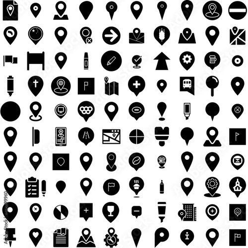 Collection Of 100 Marker Icons Set Isolated Solid Silhouette Icons Including Ink, Marker, Pen, Vector, Isolated, Illustration, Brush Infographic Elements Vector Illustration Logo