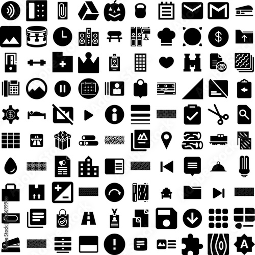 Collection Of 100 Material Icons Set Isolated Solid Silhouette Icons Including Industry, Construction, Design, Material, Vector, Isolated, Illustration Infographic Elements Vector Illustration Logo