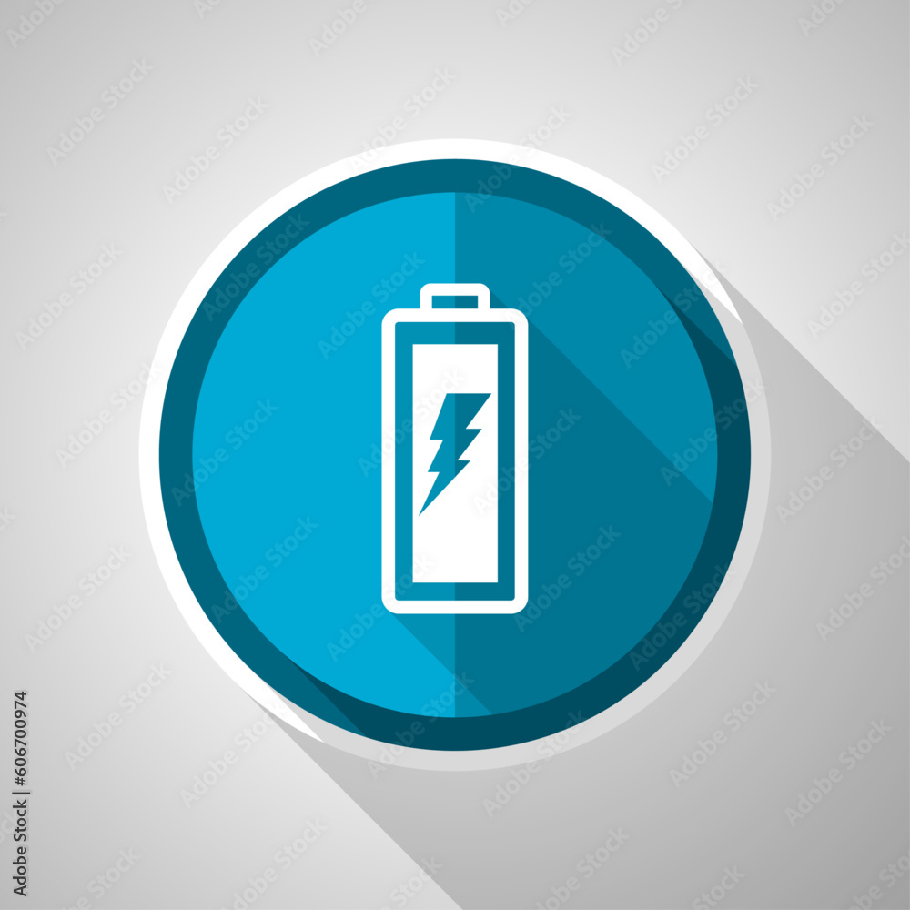Battery symbol, flat design vector blue icon with long shadow Battery symbol, flat design vector blue icon with long shadow
