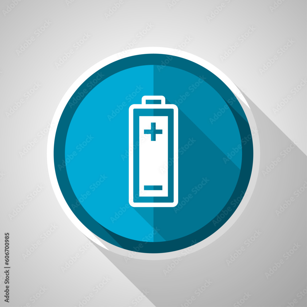 Battery symbol, flat design vector blue icon with long shadow Battery symbol, flat design vector blue icon with long shadow