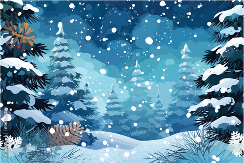 Christmas Background with Snow, Stars, Pine Cones, and Fir Tree: Festive Illustrator Vector for Banners and Advertisements