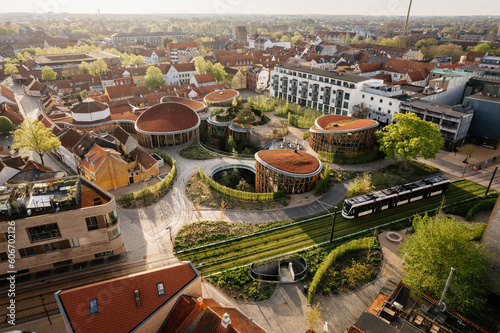 Canvastavla Aerial drone view of Odense city