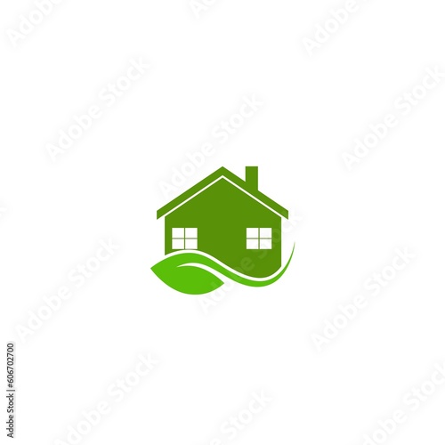 Eco house icon environment home with leaves sign for graphic design isolated on white background