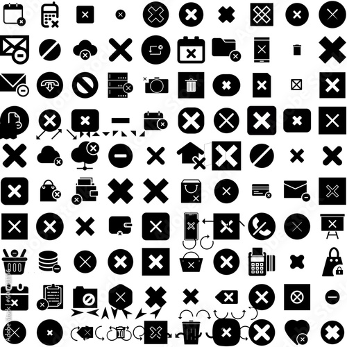 Collection Of 100 Cancel Icons Set Isolated Solid Silhouette Icons Including Isolated, Red, Vector, Cancelled, Cancel, Icon, Sign Infographic Elements Vector Illustration Logo