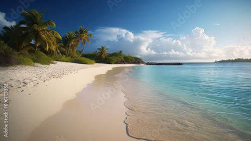 Vacation: feel the beauty of nature with white sand, crystal clear ocean and palm trees