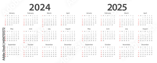 Calendar 2024, calendar 2025 week start Sunday corporate design template vector. photo