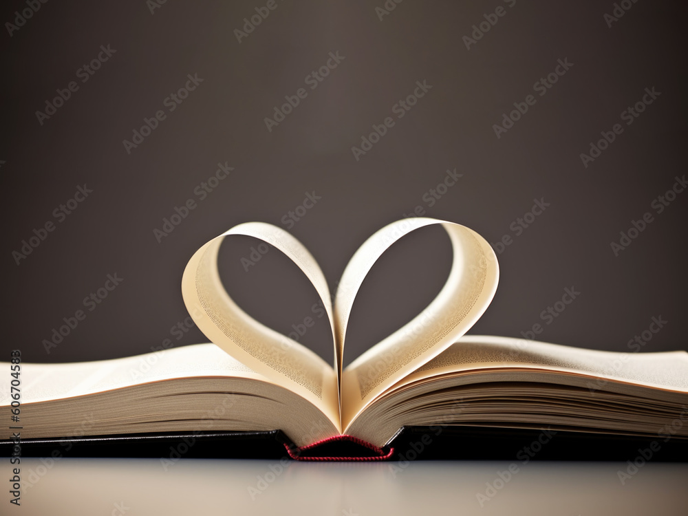 Geöffnetes Buch mit Seiten in Herzform, Generative AI Geöffnetes Buch mit Seiten in Herzform, Generative AI