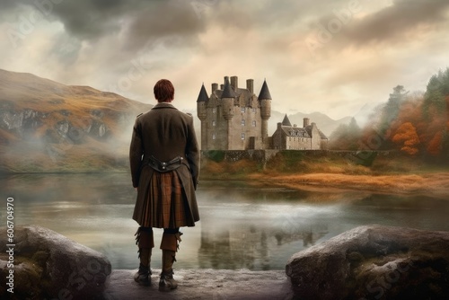 Scot person scottish castle. Generate Ai photo