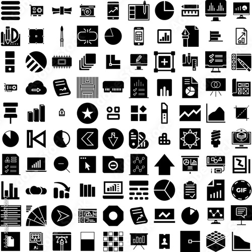 Collection Of 100 Graphic Icons Set Isolated Solid Silhouette Icons Including Vector, Design, Illustration, Modern, Geometric, Banner, Graphic Infographic Elements Vector Illustration Logo