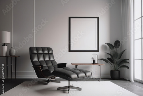 This bright  cozy room features a minimalist chair and table set  perfect for modern living. AI Generative.