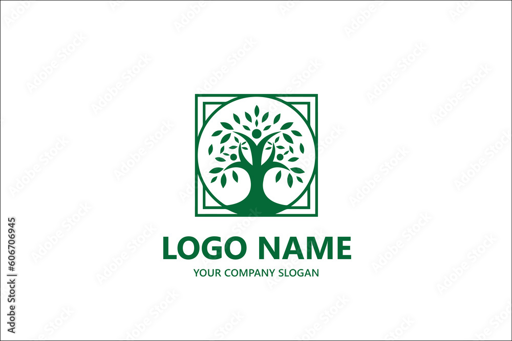 Nature trees vector illustration logo design. There is a green spring tree vector, Abstract tree logo. Unique Tree Vector illustration