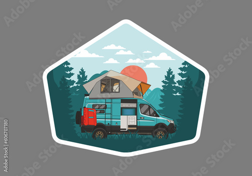 Large van with roof tent illustration design