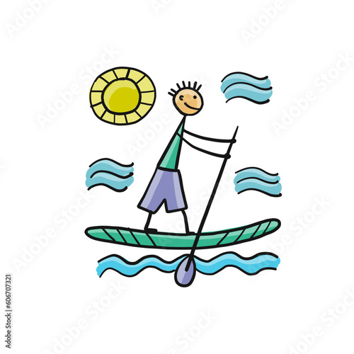 Boy on paddle board. Isolated on white for yout design