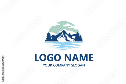 	
Natural lake view hill outdoor logo template