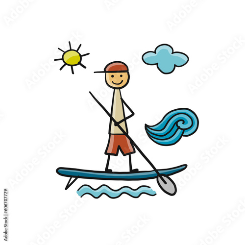 Boy on paddle board. Isolated on white for yout design