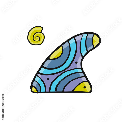 Hand drawn single fin with ornament. Vector doodle style image isolated on wh...