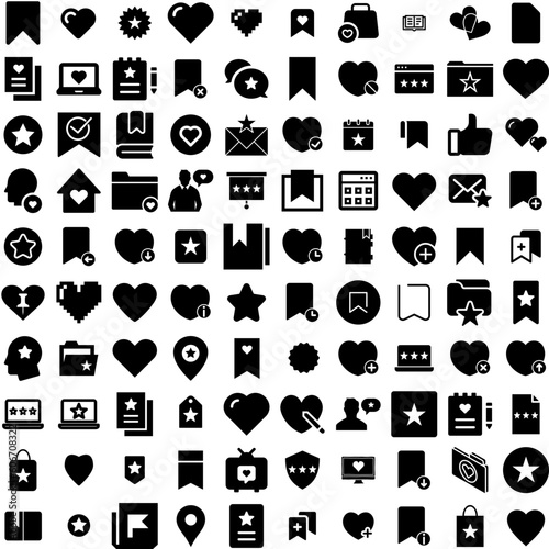 Collection Of 100 Favorites Icons Set Isolated Solid Silhouette Icons Including Vector, Favorite, Symbol, Icon, Like, Sign, Button Infographic Elements Vector Illustration Logo