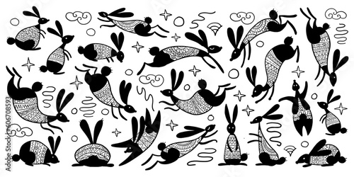 Happy chinese new year 2023 of the rabbit zodiac sign. Funny Bunnies concept ...