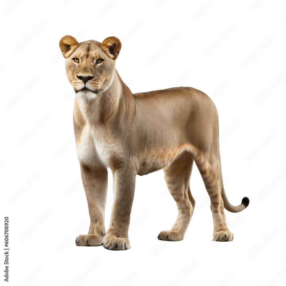 brown lioness isolated on white
