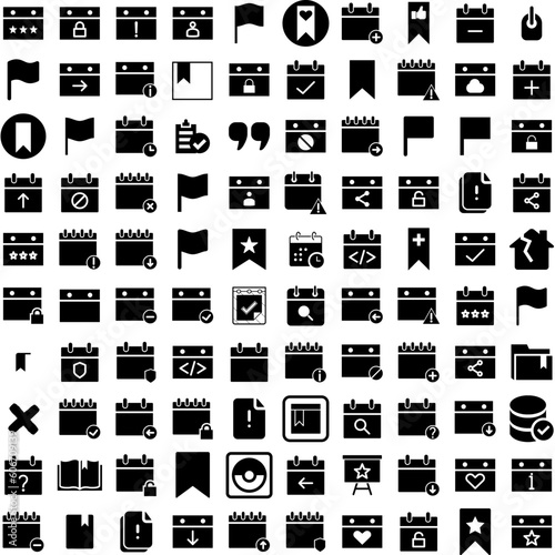 Collection Of 100 Marked Icons Set Isolated Solid Silhouette Icons Including Mark, Icon, Illustration, Symbol, Vector, Design, Sign Infographic Elements Vector Illustration Logo