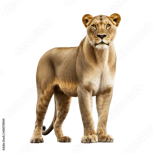 brown lioness isolated on white photo