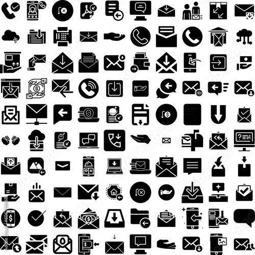 Collection Of 100 Receive Icons Set Isolated Solid Silhouette Icons Including Customer, Person, Happy, Young, Man, Woman, Service Infographic Elements Vector Illustration Logo
