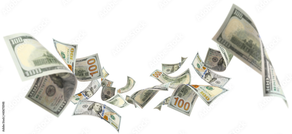 Εκτύπωση καμβά Flying 100 American dollars banknotes, cut out