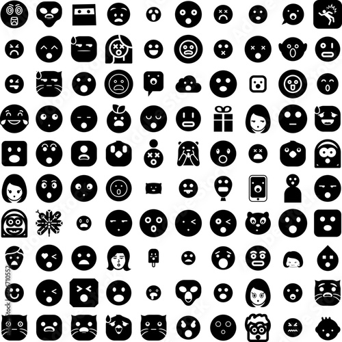 Collection Of 100 Surprised Icons Set Isolated Solid Silhouette Icons Including Background, Happy, Casual, Person, Face, Isolated, Young Infographic Elements Vector Illustration Logo