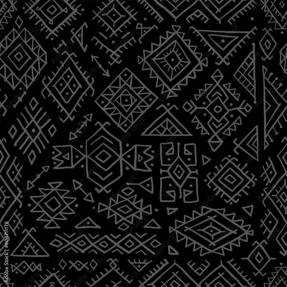 Tribal decorative background. Ethnic seamless pattern. Aztec geometric backdrop. Native american ornament. Vector illustration