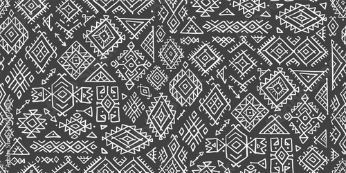 Tribal decorative background. Ethnic seamless pattern. Aztec geometric backdr...