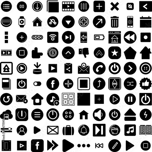 Collection Of 100 Button Icons Set Isolated Solid Silhouette Icons Including Modern, Design, Button, Web, Icon, Illustration, Vector Infographic Elements Vector Illustration Logo