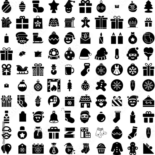 Collection Of 100 Christmas Icons Set Isolated Solid Silhouette Icons Including Decoration  Vector  Christmas  Holiday  Background  Merry  Winter Infographic Elements Vector Illustration Logo
