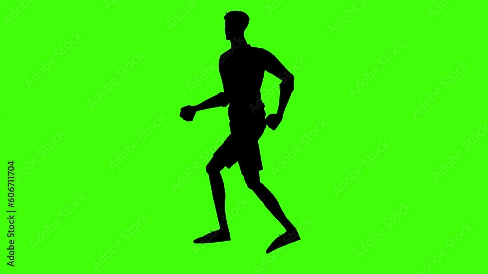 Black shadow character jogging on green background Black shadow character jogging on green background