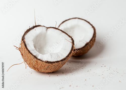 Coconut fruit halves, cut pieces of exotic food