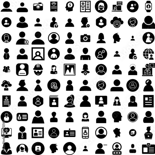 Collection Of 100 Profile Icons Set Isolated Solid Silhouette Icons Including Social, Profile, Illustration, People, Vector, Face, Business Infographic Elements Vector Illustration Logo