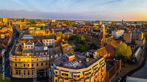 Aerial view of Leicester Town hall in Leicester  a city in England   s East Midlands region