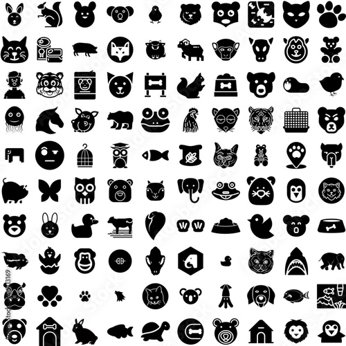 Collection Of 100 Animal Icons Set Isolated Solid Silhouette Icons Including Cute  Animal  Illustration  Wildlife  Set  Cartoon  Character Infographic Elements Vector Illustration Logo