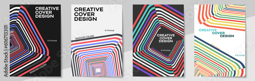 Geometric cover design templates A-4 format. Editable set of layouts for covers of books, magazines, notebooks, albums, booklets.