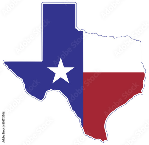 Silhouette of a texas state, map with a texan flag inside