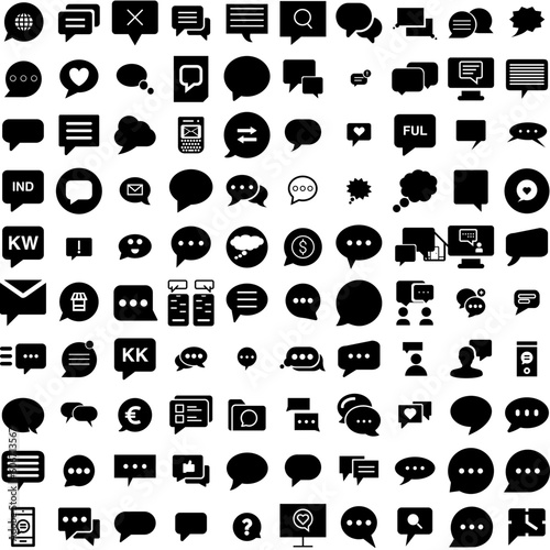 Collection Of 100 Bubble Icons Set Isolated Solid Silhouette Icons Including Speech, Vector, Illustration, Set, Bubble, Message, Dialog Infographic Elements Vector Illustration Logo