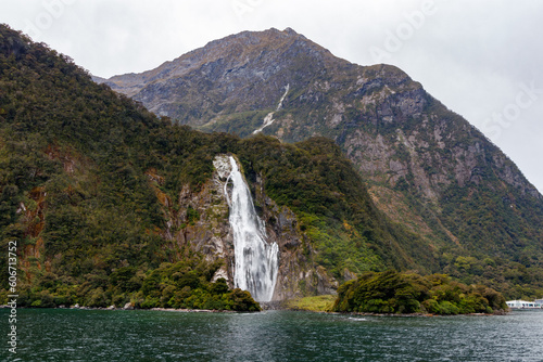 waterfall in milford sound, new Zealand 